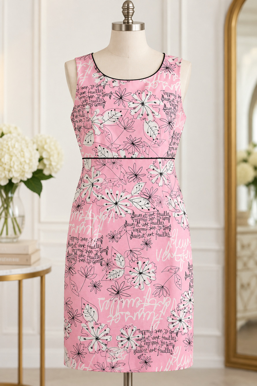 Rafaella Pink Floral Print Sleeveless Sheath Dress Women's size 12 Cotton
